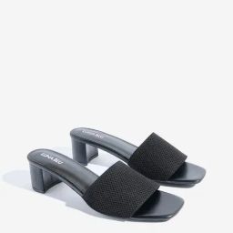LUNA BLU by Westside Black Knit-Textured Block Sandals-image-4