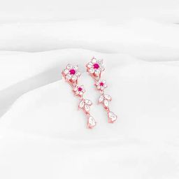 GIVA 92.5 Sterling Silver Rose Gold Classic Floral Drop Earrings-1