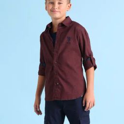 U.S. Polo Assn. Kids Wine Solid Full Sleeves Shirt-image-22