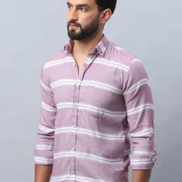 Indian Needle Magenta Regular Fit Striped Shirt-image-49