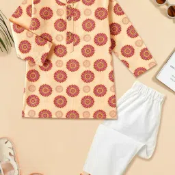 Desi Soota Kids Peach Cotton Printed Kurta Pants Set-picture-35