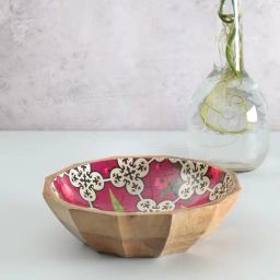 India Circus by Krsnaa Mehta Clover's Knotty Play Floral Pink Mango Wood Bowl - (1000 ml)-46