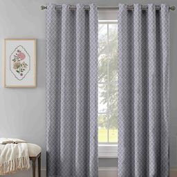Aura Grey & White 2 Pieces Geometric Long Door Curtain-image-49