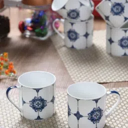 Goodhomes White & Blue Bone China Coffee Mugs (220 ml) - Set of 6-image-46
