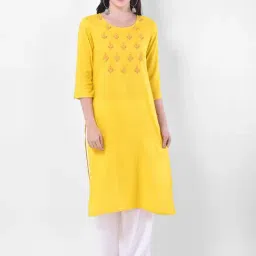 Span Yellow Cotton Embellished Straight Kurta-image-69
