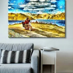999store Multicolor Abstract Couple Riding On Motorcycle Canvas Painting-20