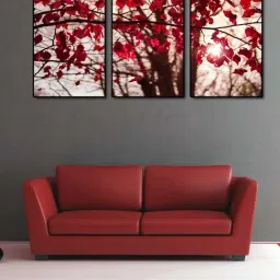 999store Red & Black Printed Leaves Paintings - Set of 3-18