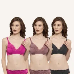 AROUSY Pink & Black T-Shirt Bras & Panties Set - Pack Of 3-image-68
