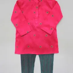 Many Frocks Kids Pink Embroidered Kurta Set-picture-12