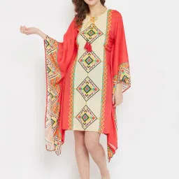 The Kaftan Company Beige & Red Printed Kaftan Dress-image-95