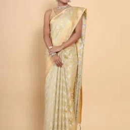 Mimosa Beige Woven Art Silk Kasavu Saree With Blouse-image-6