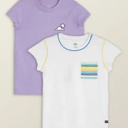 XY Life Kids White & Purple Cotton Printed T-Shirt (Pack of 2)-16