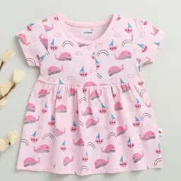 Bumzee Girls Pink Cap Sleeves Cotton Knee Length Frock-image-85
