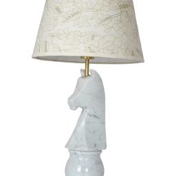 FOS LIGHTING Statuario Marble Chess Knight Table Lamp with Embroidered Drum Shade image 2