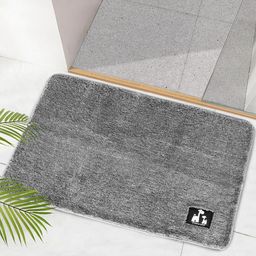 HOKIPO Grey Solid Anti Skid Rectangular Bath Rug-52