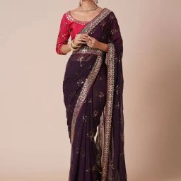 Saree Mall Maroon Embellished Sarees With Unstitched Blouse-image-71