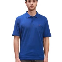 ColorPlus Blue Cotton Classic Fit Polo T-Shirt-image-58