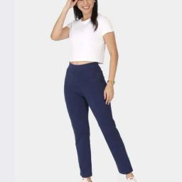 BlissClub Navy Cotton High Rise Pants-image-82
