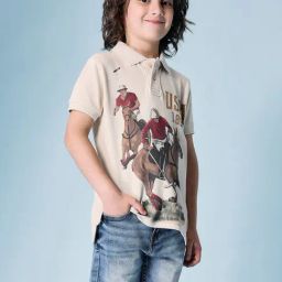 U.S. Polo Assn. Boys Beige Cotton Printed Polo T-Shirt-picture-4