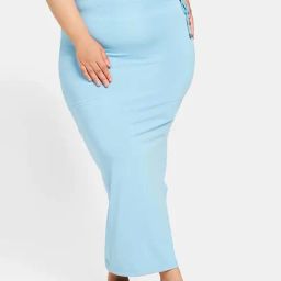 Secrets By ZeroKaata Blue Plain Saree Shapewear-image-32
