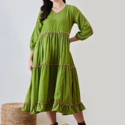 The Kaftan Company Green Polyester SolidDress-image-74