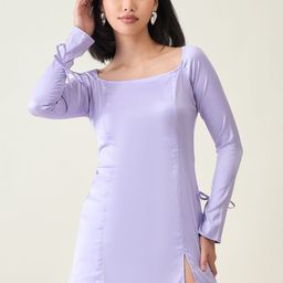 aayu Solid Satin Square Neck A-Line Dress-image-70