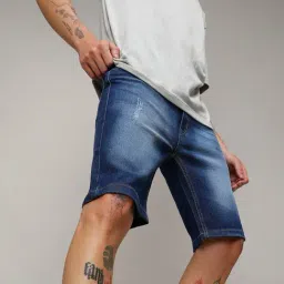 Campus Sutra Blue Regular Fit Distressed Denim Shorts-picture-38