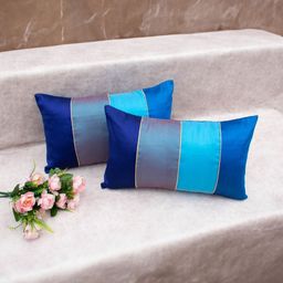 RoyalDeco Blue Set of 2 Striped Rectangle Cushion Covers-56