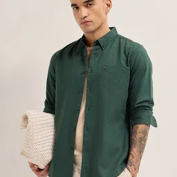 THE BEAR HOUSE Men Slim Fit Solid Button-Down Collar Pure Cotton Casual Shirt-picture-25