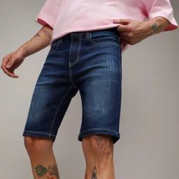 Campus Sutra Blue Regular Fit Distressed Denim Shorts-image-17