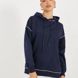 Styli Navy Cotton Printed Hoodie-image-63