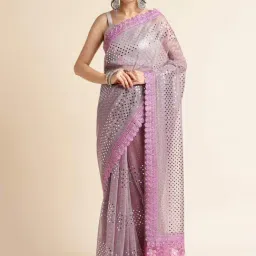 FABMORA Purple Embellished Saree With Unstitched Blouse-picture-26