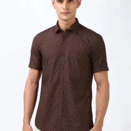 Peter England Brown Cotton Slim Fit Floral Print Shirt-picture-31