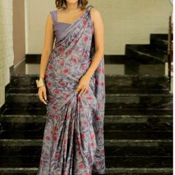 Mirchi Fashion Lavender Chiffon Floral Saree With Unstitched Blouse-picture-30