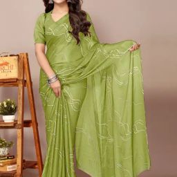 Mirchi Fashion Green Chiffon Geometric Saree With Unstitched Blouse-36