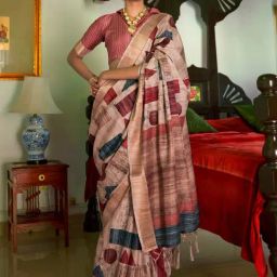 Saree Mall Beige Printed Saree With Unstitched Blouse-picture-28