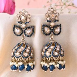 VOJ Blue Stone Studded Gold Plated Jumkas-35