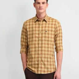 Arrow Sport Mustard Cotton Slim Fit Checks Shirt-picture-49