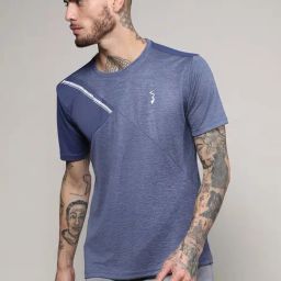 Campus Sutra Blue Regular Fit Colour Block Sports T-Shirt-image-11