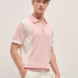 The Bear House Pink Cotton Regular fit Colorblock Polo Shirt-image-89