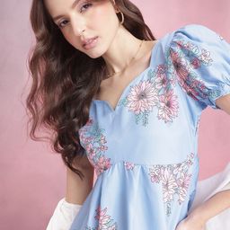 DressBerry Floral Print Puff Sleeves Midi Fit & Flare Dress-image-81