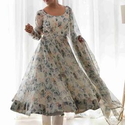 Daeneyrys Floral Printed Round Neck Anarkali Kurta With Trousers & Dupatta-image-40