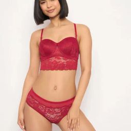 Clovia Red Regular Fit Self Pattern Bra Panty Set-image-68