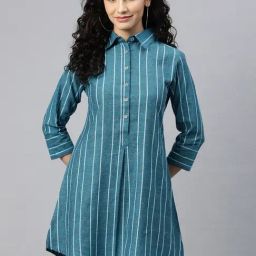 Cottinfab Blue & White Cotton Striped Top-image-73