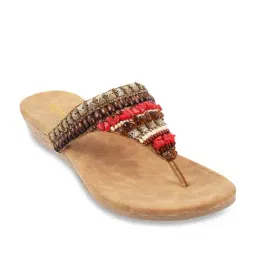 Metro Women's Antique Gold Thong Wedges-picture-1
