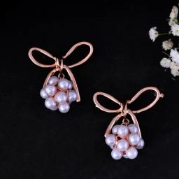 VOJ Rose Gold Plated Pearl With Bow Shapped Designer Earrings-24