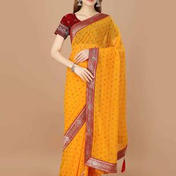 HERE&NOW Bandhani Printed with Zari Border Pure Georgette Saree-image-43