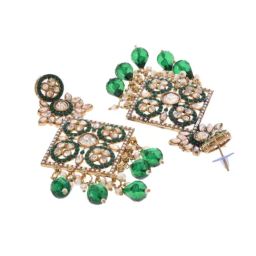 VOJ Green Stone Studded Gold Plated Square Shapped Earrings image 5