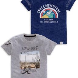 Codez Kids Grey Melange & Blue Printed T-Shirt (Pack Of 2)-6