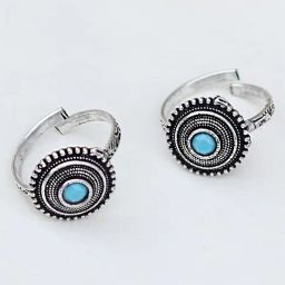 Teejh Ethnic Shaanvi Light Blue Stone Silver Oxidized Toe Rings for Women-image-94